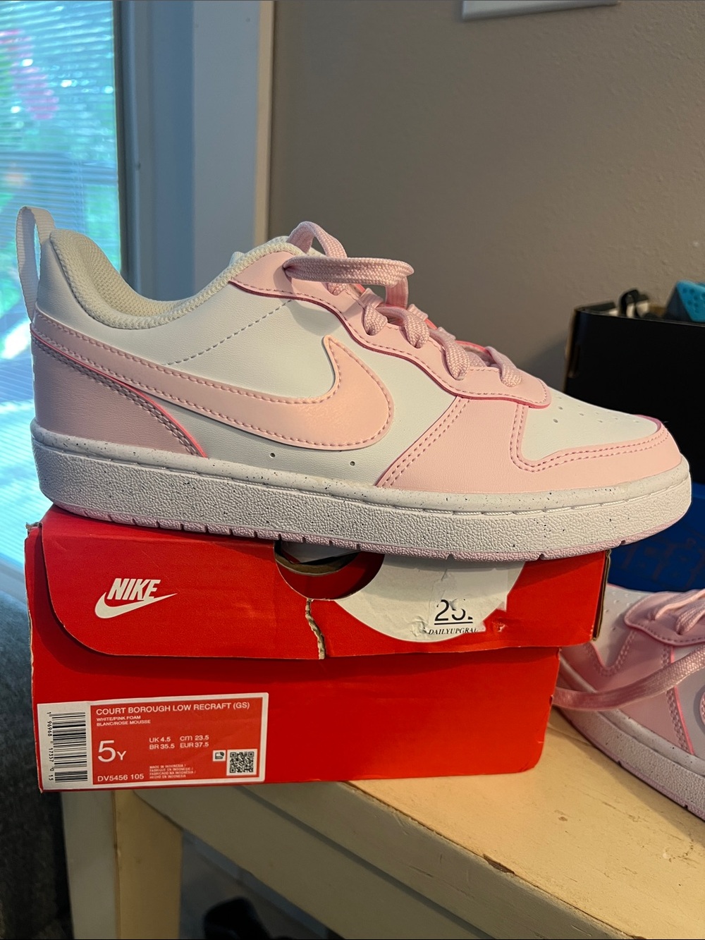 Nike Kids court borough Pink and White Low-Top Sneakers